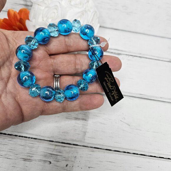 Birch Hill Blue Glass with genuine Crystals Stretch Bracelet - Picture 2 of 3